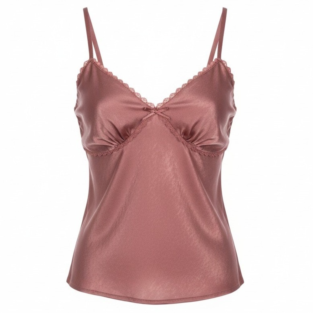 Y2K Lace Trim Camisole Cami Tank Top Rose Pink Feminine Soft Girl Fairy Size S